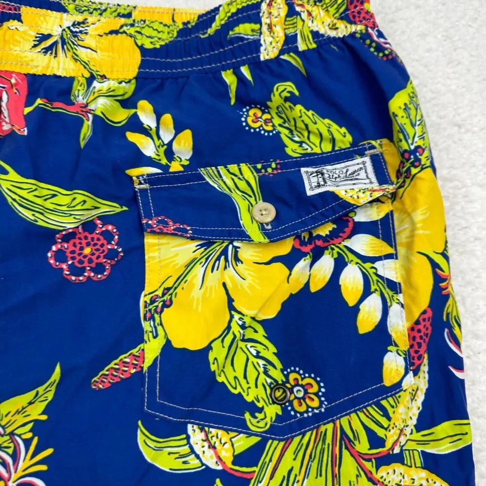 Polo Ralph Lauren Swim Trunks Men's 2XB Lined Blue Hawaiian Hibiscus Floral 6.5